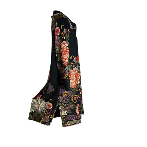 Drapers & Damons Womens Long Black Floral Tunic Top Size Large Acetate Blend - Picture 3 of 13